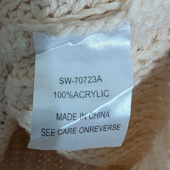 Uniq by Litz Ribbed V Neck Sweater Womens Size Medium/Large Cream Oversized Knit - Picture 6 of 11